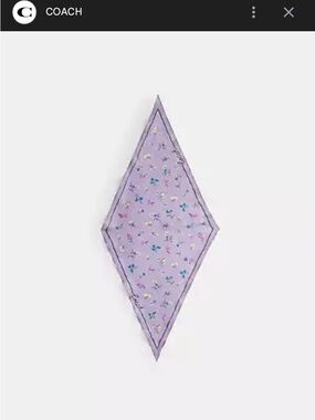 COACH Lavender Floral Silk Scarf with Yellow and Teal Accents